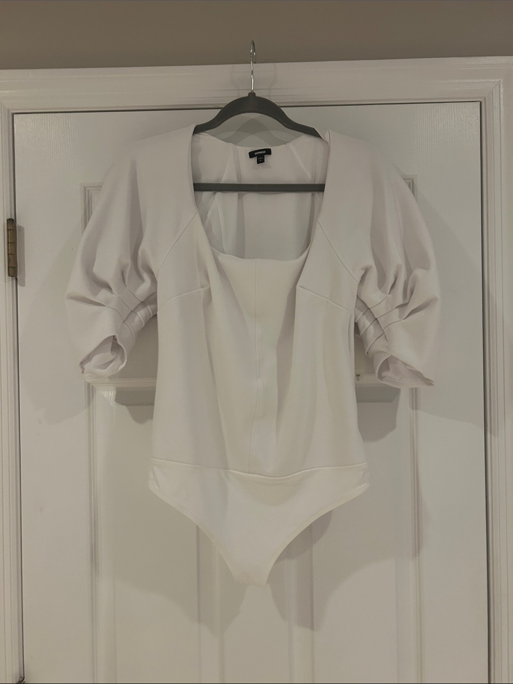 Express White Puff-Sleeve Bodysuit